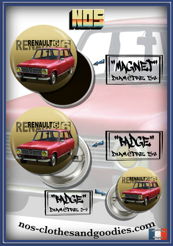 Badge / magnet / porte clé décapsuleur Renault R6 TL rouge 1971