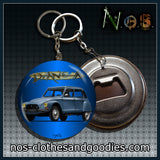 Badge/magnet/bottle opener key ring Citroën Dyane blue 1981 