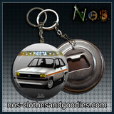 Badge / magnet / porte clé décapsuleur ford fiesta blanche 1980