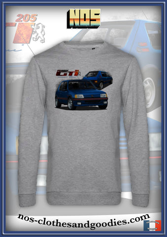 sweat classique Peugeot 205 GTI bleue miami