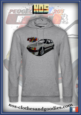 sweat capuche unisex Peugeot 205 GTI blanche