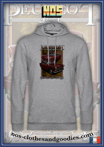 sweat capuche unisex Peugeot 404 rouge 1969 av/ar