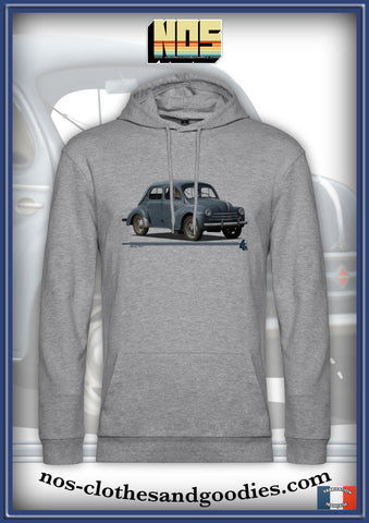 sweat capuche unisex Renault 4CV bleue verte