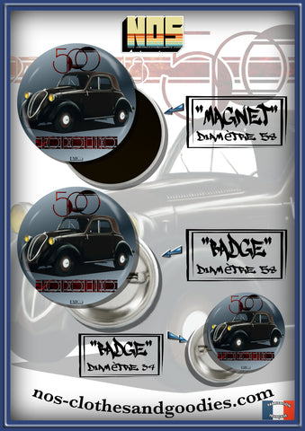 Badge / Magnet / bottle opener key ring Fiat topolino 500A black