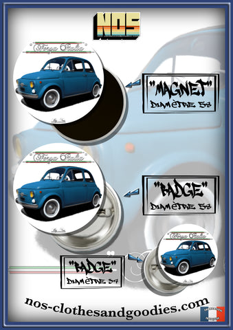 Badge / Magnet / porte clé décapsuleur Fiat 500 bleue