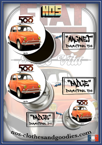 Badge / Magnet / porte clé décapsuleur Fiat 500 orange