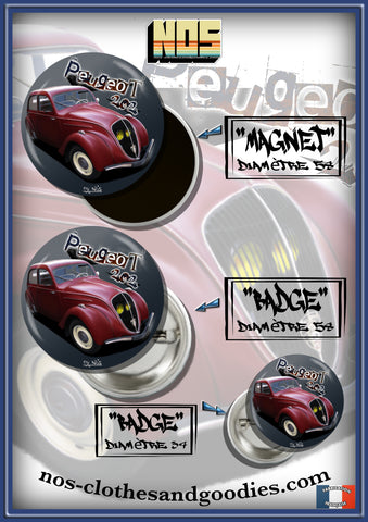 Badge /Magnet/ porte clé décapsuleur Peugeot 202 rouge