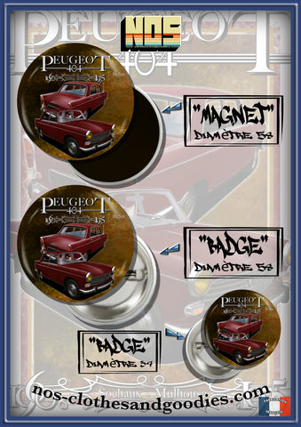 badge / magnet /porte clé décapsuleur Peugeot 404 rouge 1969 av/ar