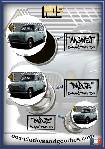 Badge /Magnet / porte clé décapsuleur Renault 4L bleu claire 1966