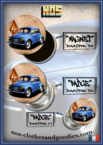 Badge/magnet/porte clé décapsuleur  Renault 4cv trois moustaches