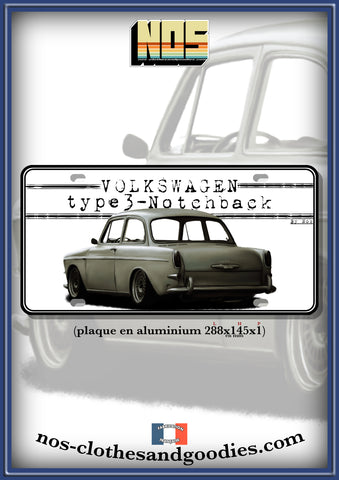 plaque métal type immatriculation US VW Notchback type 3 blanc arrière