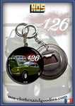 Badge/magnet/ porte clé décapsuleur Fiat 126 av/ar verte