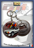 badge / magnet /porte clé décapsuleur Peugeot 205 GTI blanche