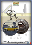 Badge /magnet / porte clé décapsuleur VW Golf 2 Cabriolet jaune profil
