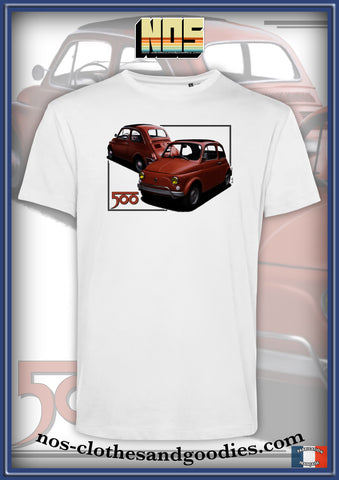 Fiat 500 coral front/rear unisex t-shirt