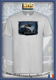 unisex split panel t-shirt blue VW combi T1 sheet metal