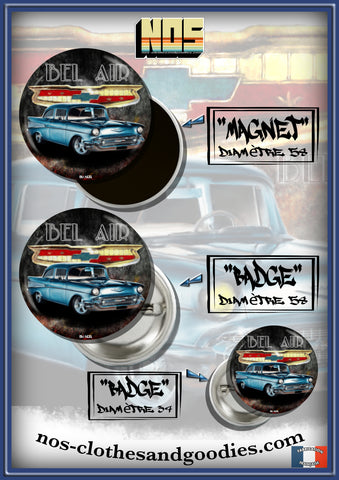 Badge /magnet/ porte clé décapsuleur chevrolet bel air '57