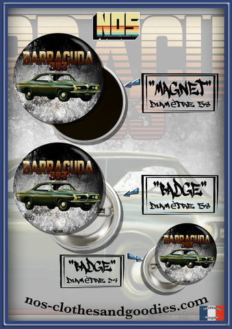 Badge / magnet/ porte clé décapsuleur  Plymouth Barracuda 383 1969