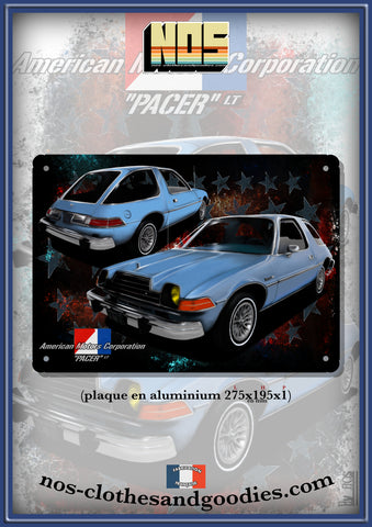 Plaque métal décorative AMC PACER LT 1980 bleu av/ar