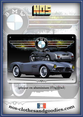 Plaque métal décorative BMW 507 grise 1958