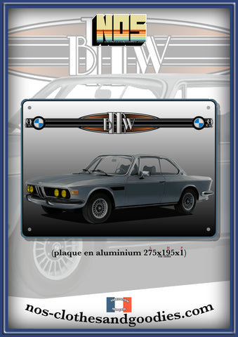 Plaque métal décorative BMW E9 3.0 CS 1973 grise