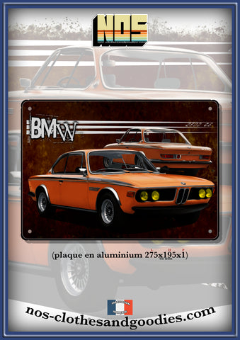 Plaque métal décorative BMW E9 3.00 CSL 2800 orange 1973