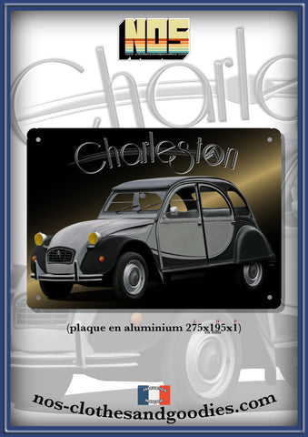 Plaque métal décorative Citroën 2cv charleston grise chevron