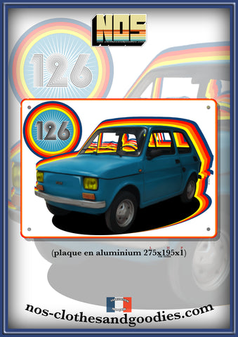 Plaque métal décorative Fiat 126 bleu