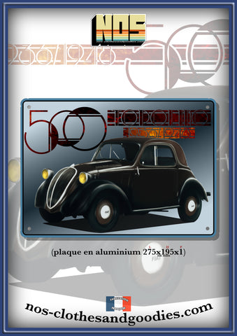 Plaque métal décorative Fiat 500A topolino noire