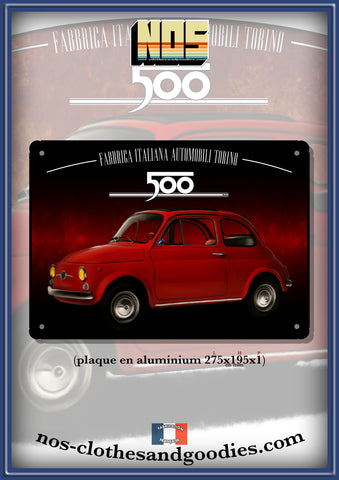 Plaque métal décorative Fiat 500 rouge