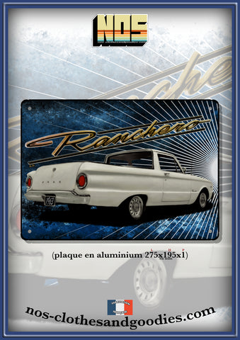 Plaque métal décorative Ford ranchero blanc arrière 1963