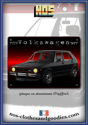 Plaque métal décorative VW Golf GTI noire