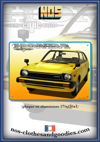 Plaque métal décorative HONDA civic MK2 1300 jaune