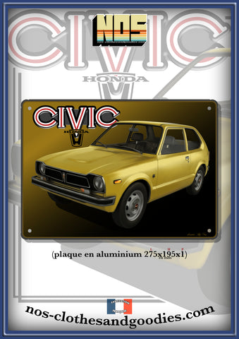 Plaque métal décorative HONDA civic MK1 jaune