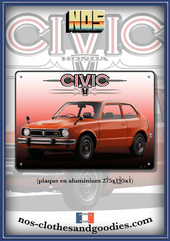 Plaque métal décorative HONDA civic MK1 rouge RS