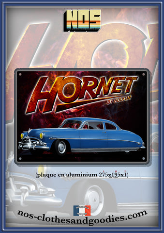 Plaque métal décorative Hudson Hornet bleu 1952