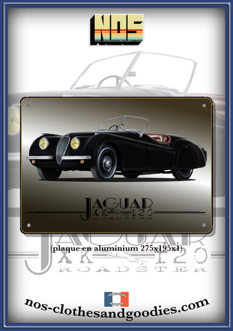 Plaque métal décorative Jaguar XK120 roadster noir 1951