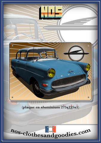 plaque métal type immatriculation US Opel olympia rekord P1 bleue 1957