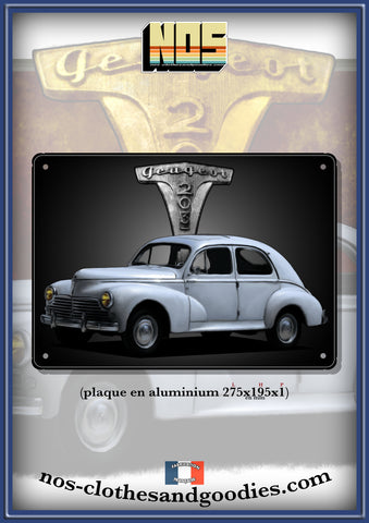 Plaque métal décorative Peugeot 203 blanche