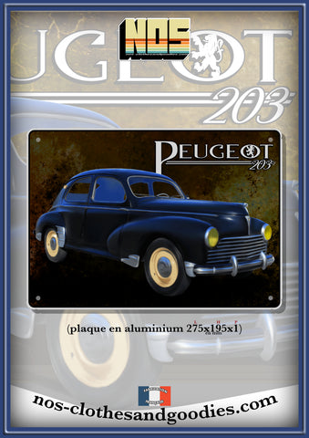 Plaque métal décorative Peugeot 203 berline noire