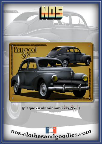 Plaque métal décorative Peugeot 203 grise 1952 av/ar