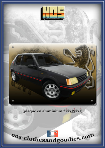 Plaque métal décorative Peugeot 205 1,9 GTI noire avant