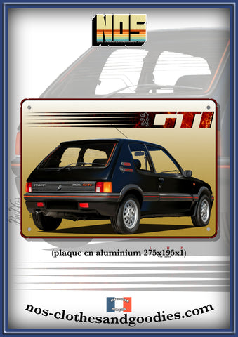 Plaque métal décorative Peugeot 205 GTI noire arièrre