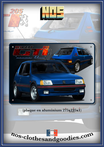 Plaque métal décorative Peugeot 205 GTI bleu Miami