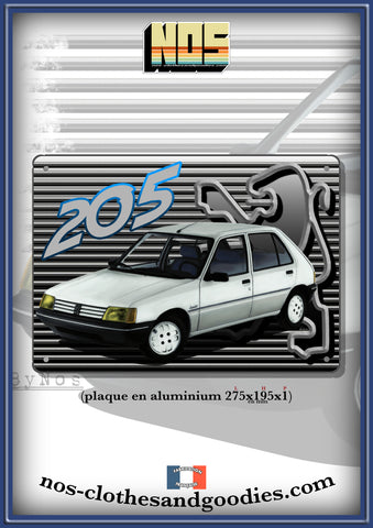 Plaque métal décorative Peugeot 205 junior blanche