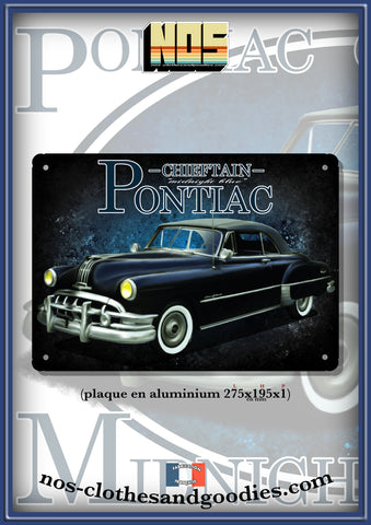 Plaque métal décorative Pontiac chieftaine bleue 1950