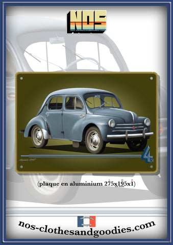 Plaque métal décorative Renault 4cv bleue verte