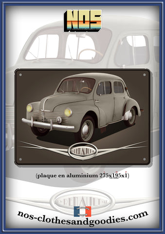 Plaque métal décorative Renault 4cv beige