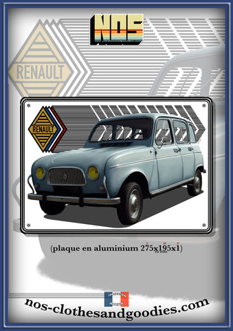 Plaque métal décorative Renault 4L bleu clair 1966