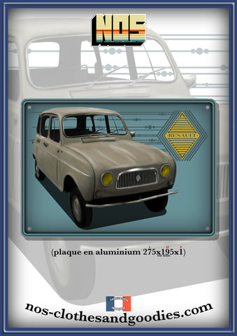 Plaque métal décorative Renault 4L beige 1962